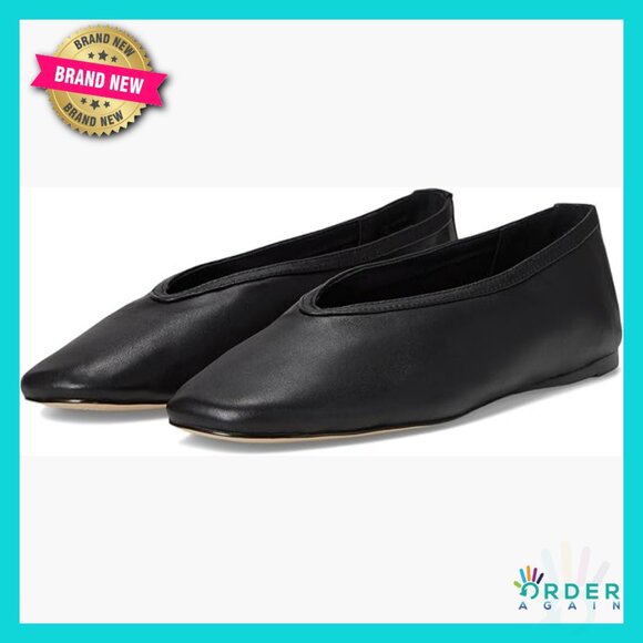 Shoes - Square-Toe Ballet Flats Metallic Finish Elegant Minimal Chic Comfortable Slip-On